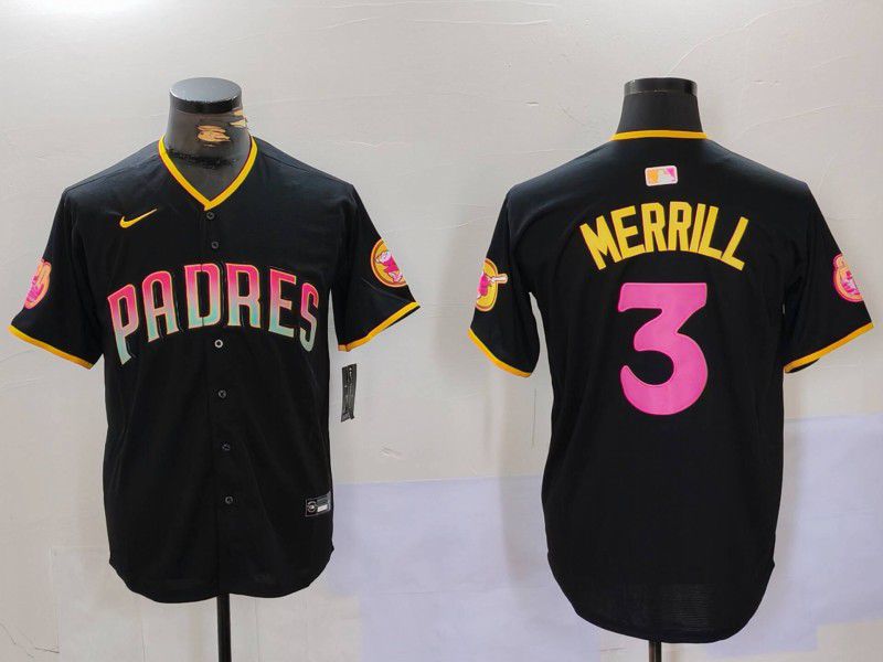 Men San Diego Padres #3 Merrill Black Joint Name 2024 Nike MLB Jersey style 1